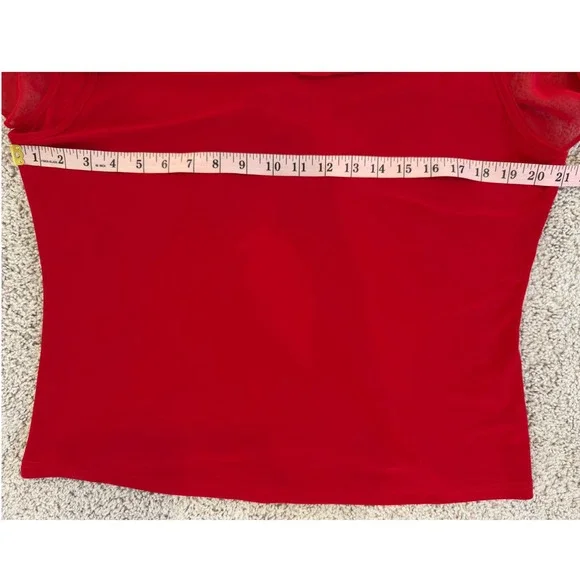 Via Ritina Red Tiered Ruffle Blouse V-Neck Short Flutter Sleeve Top Large - Picture 5 of 9